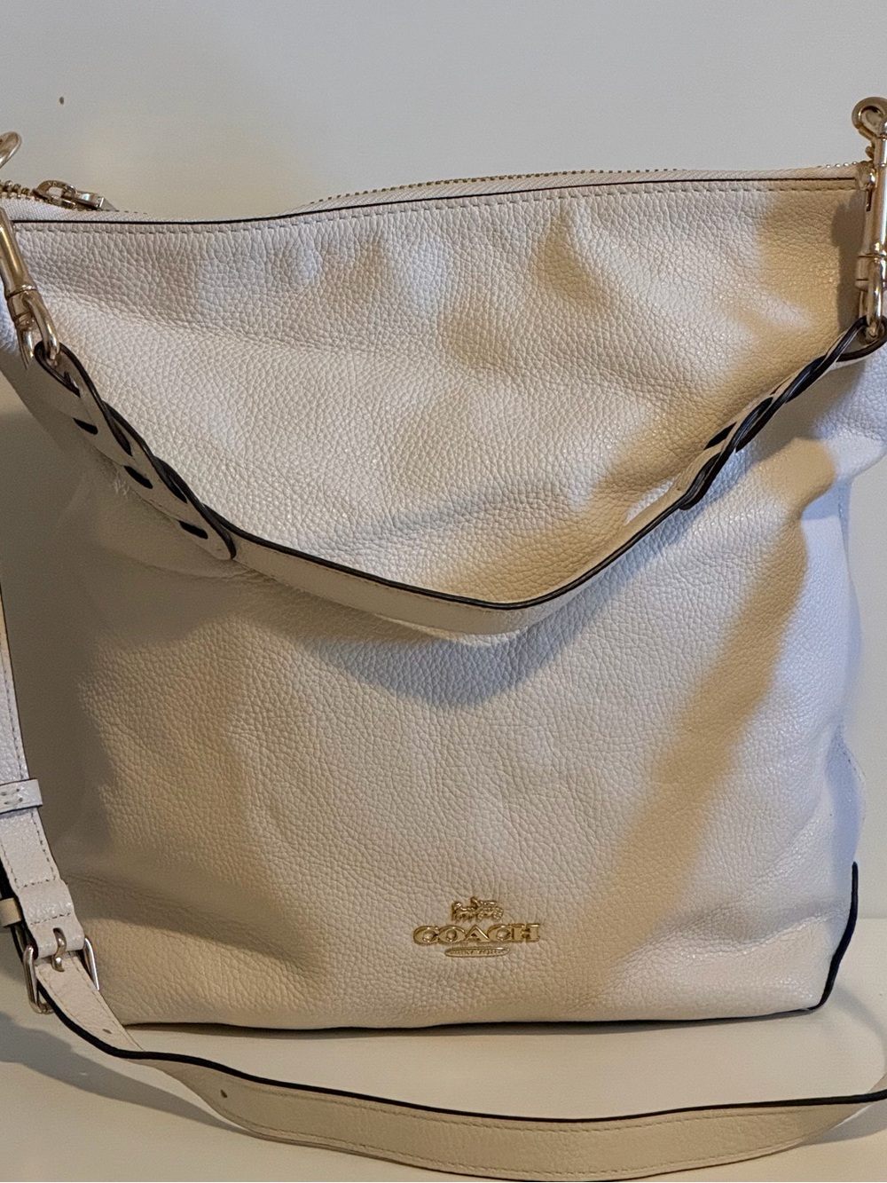 Coach Pebbled Leather Shoulder Bag in Chalk with Gold Hardware